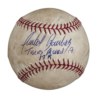 2013 Anibal Sanchez Game Used & Signed Baseball From Detroit Tigers Record-Breaking 17 Strikeout Game (MLB Authenticated)